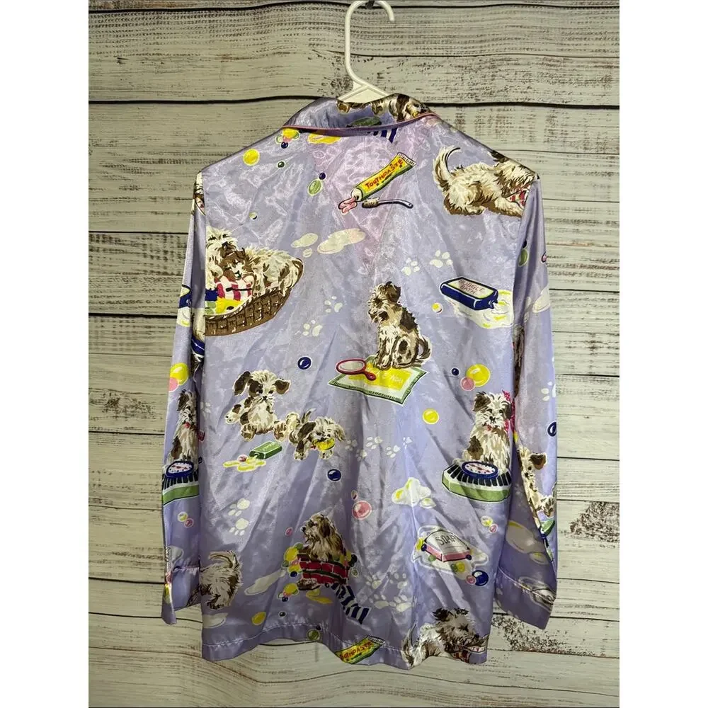 Nick & Nora Dog Print Puppy Satin Pajama Top XL Youth